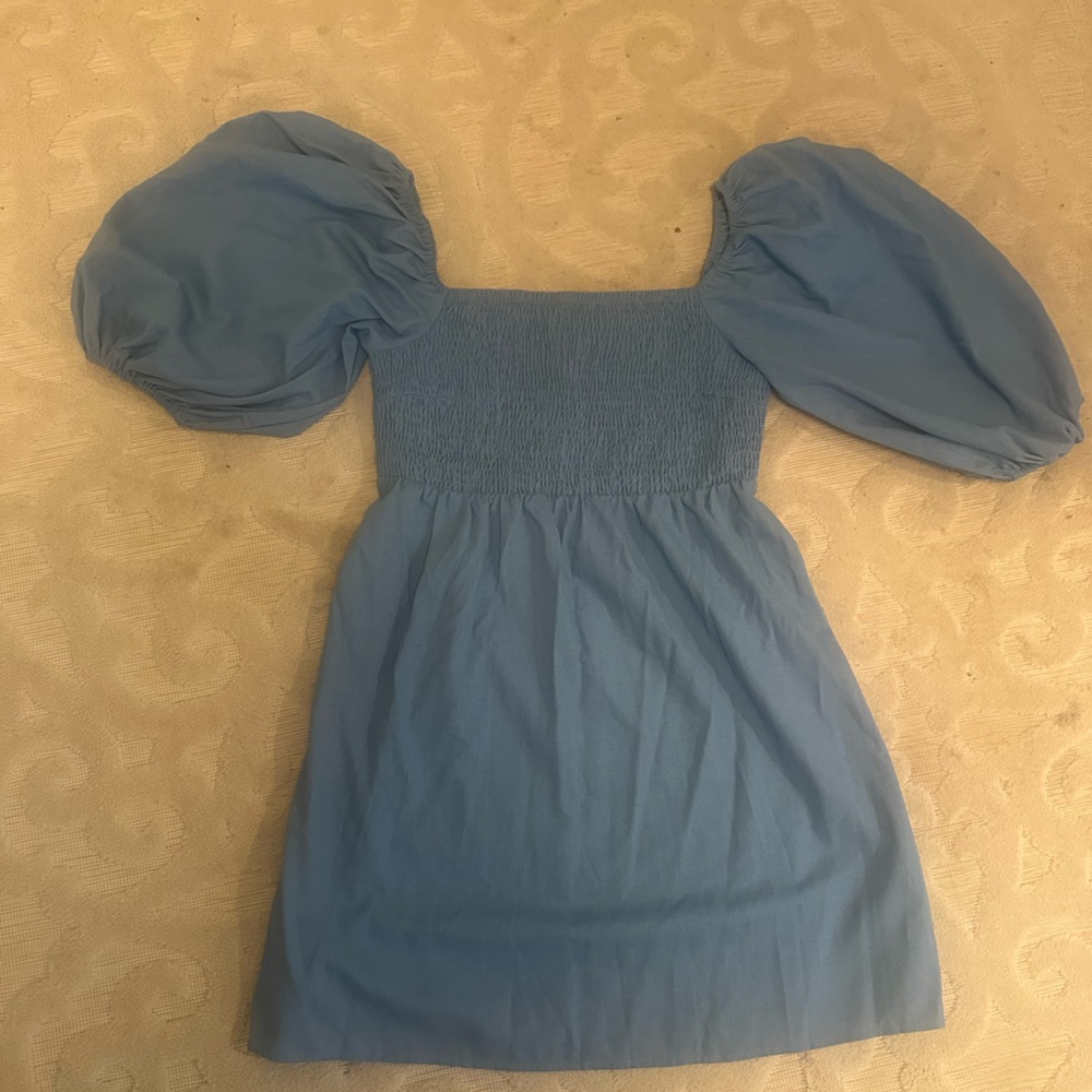 Tuckernuck blue puff sleeve smocked mini dress size XL